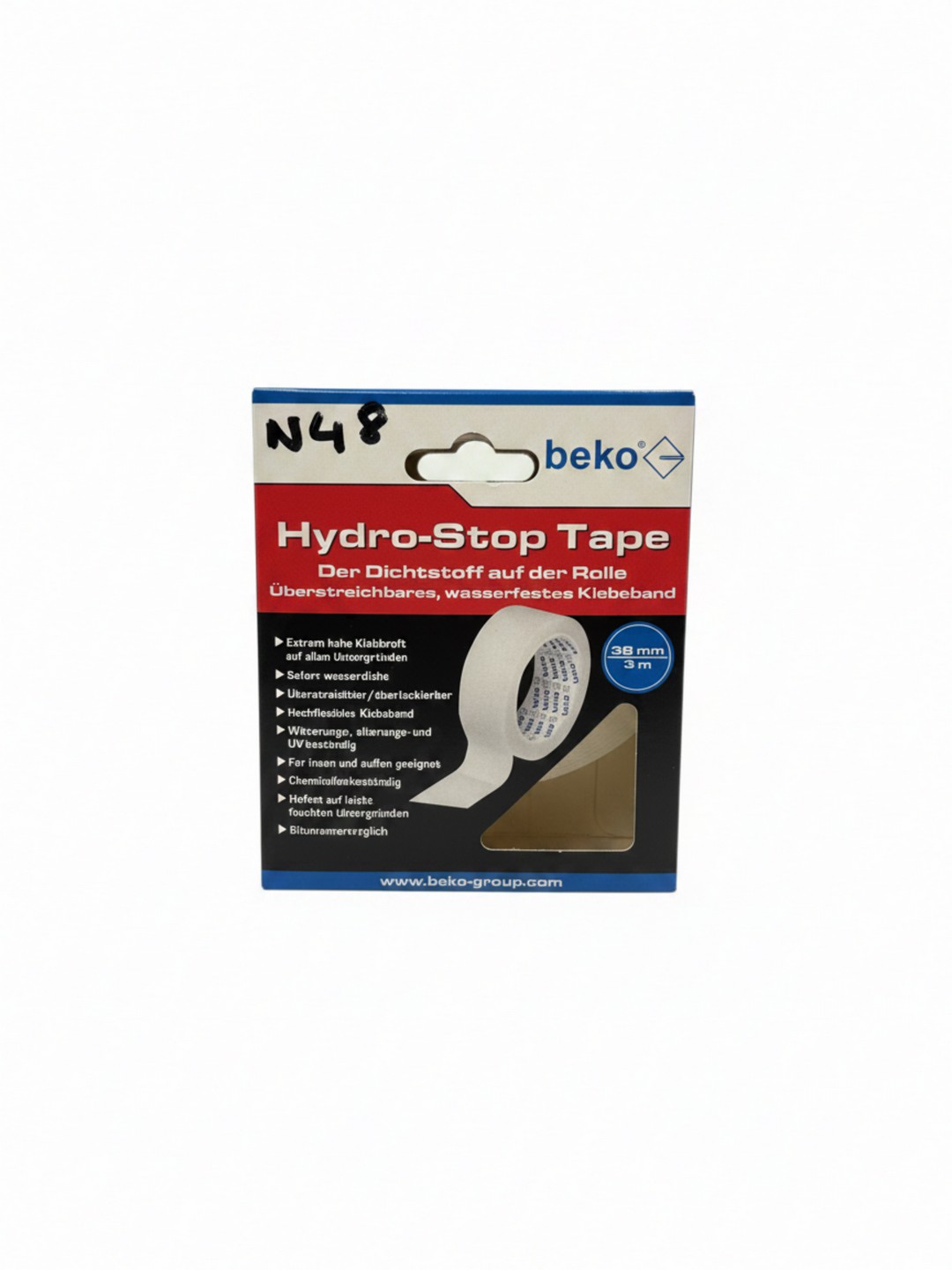 NASTRO ADESIVO SIGILLANTE IMPERMEABILE, SOVRAVERNICIABILE E FLESSIBILE BEKO HYDRO-STOP TAPE - 38 mm X 3 m