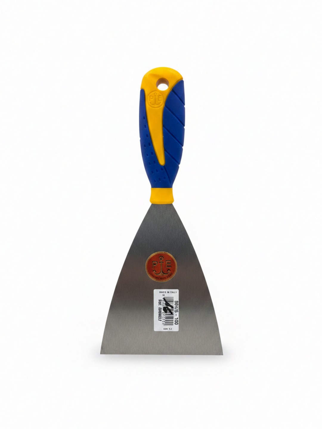 SPATOLA PIE 501/S - 100 Ref. 0000227 - LAMA IN ACCIAIO INOX CON FORMA TRAPEZOIDALE E MANICO ERGONOMICO BICOLORE BLU E GIALLO