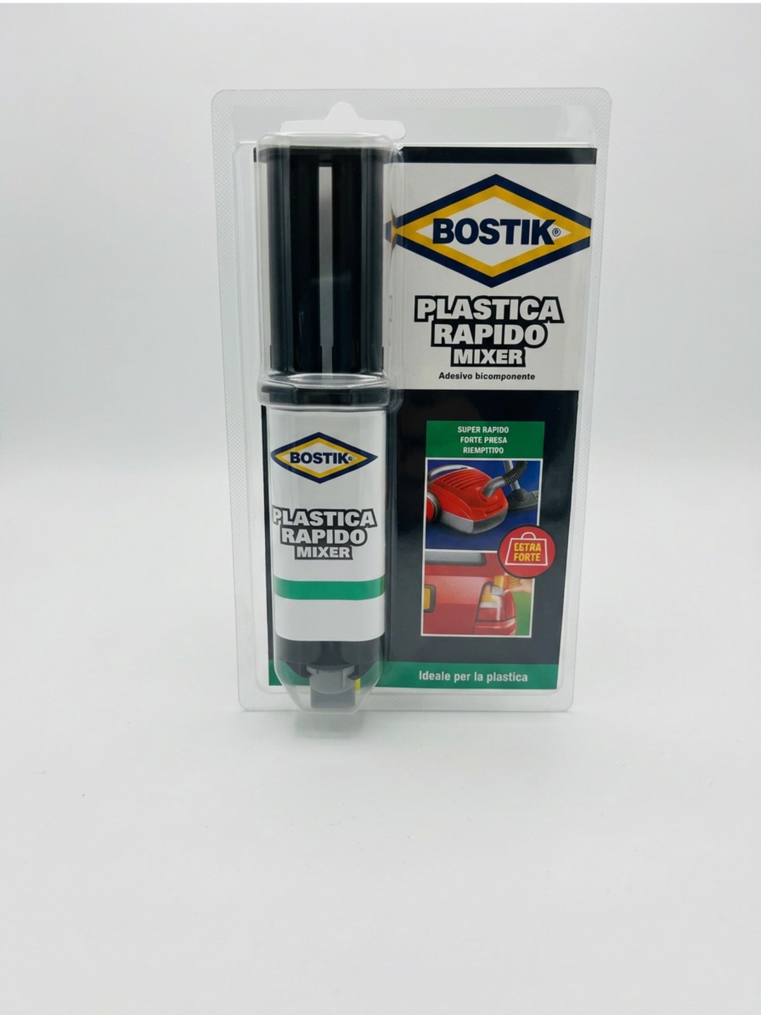 ADESIVO BICOMPONENTE BOSTIK PLASTICA RAPIDO MIXER - IDEALE PER RIPARAZIONI VELOCI E RESISTENTI SU QUASI TUTTI I TIPI DI PLASTICA - BLISTER DA 25ml