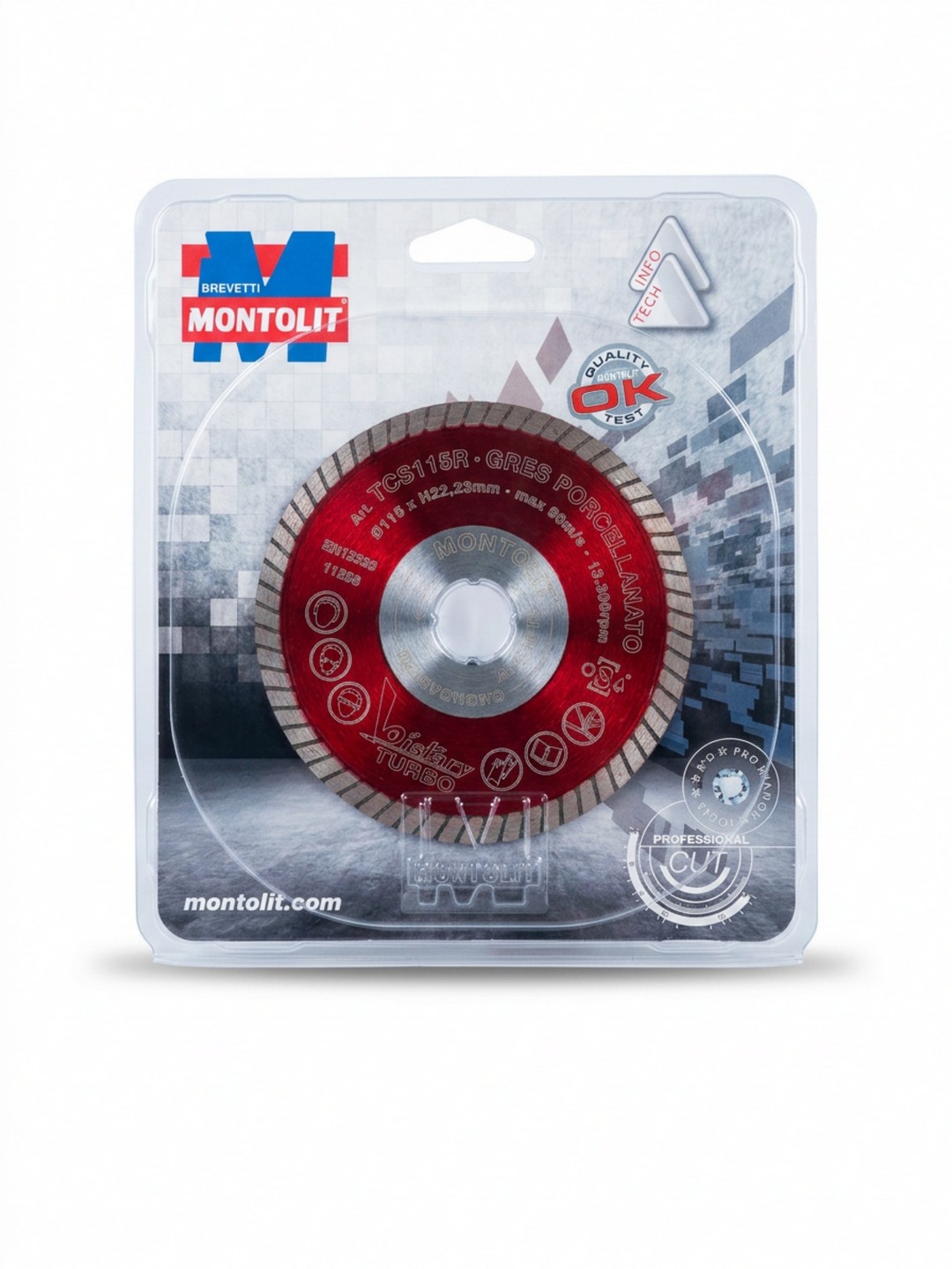 DISCO DIAMANTATO BREVETTI MONTOLIT TSC115R TURBO BISTOURY - DIAMETRO 115 mm CON FORO DA 22,23 mm - PER GRES PORCELLANATO, CERAMICA DURA E MARMO