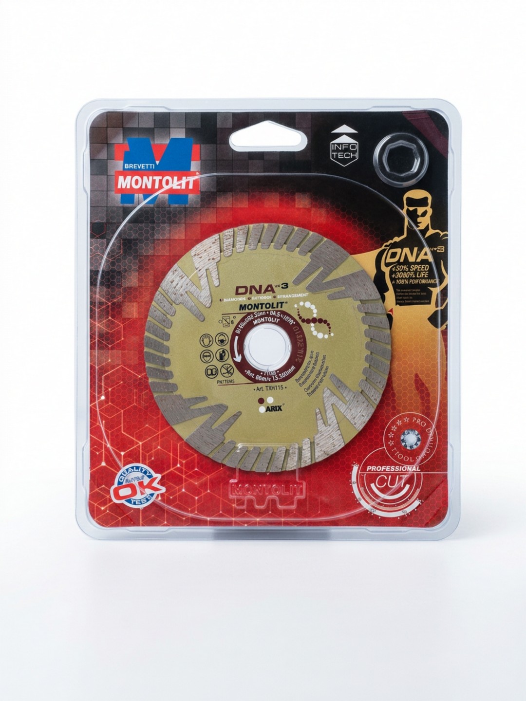 DISCO DIAMANTATO MONTOLIT MODELLO TXH115 CON TECNOLOGIA DNA - DIAMETRO DI 115 mm CON FORO DA 22,23 mm