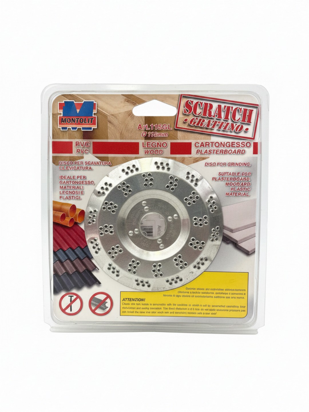 DISCO PER SBAVATURA E LEVIGATURA MONTOLIT SCRATCH ART. 115GL - DIAMETRO 115 mm - SPESSORE DISCO 0,5 mm - PER CARTONGESSO, LEGNO, PVC E PLASTICHE