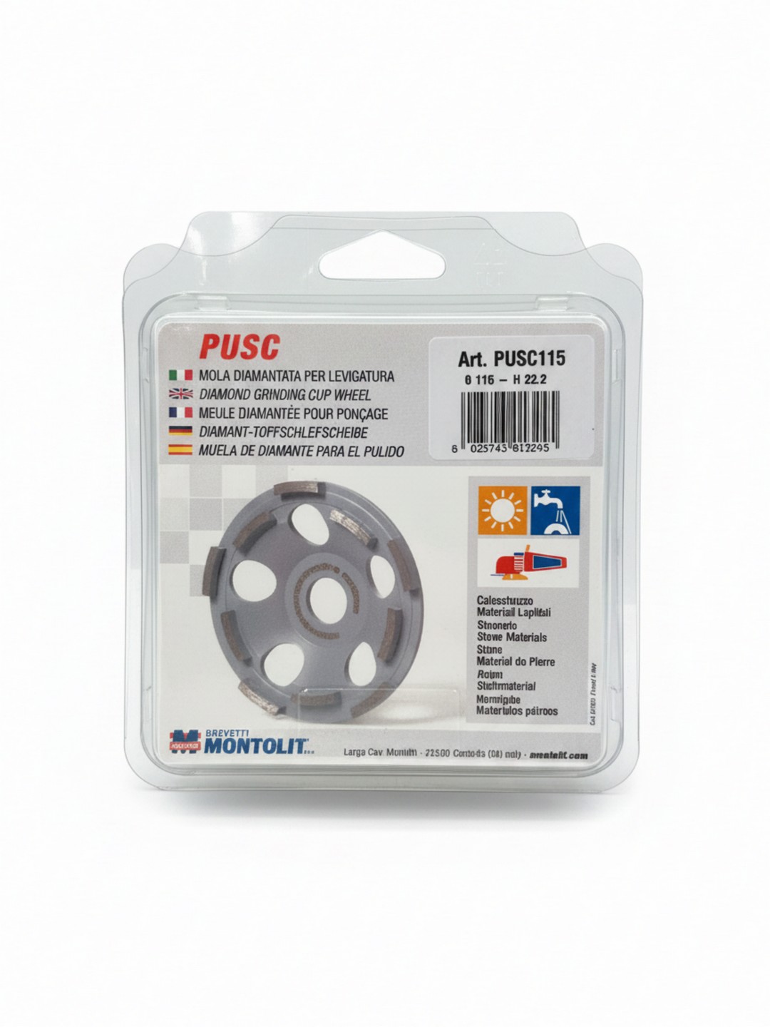 MOLA DIAMANTATA A TAZZA MONTOLIT MODELLO PUSC115 - DIAMETRO 115 mm - FORO ATTACCO DA 22,2 mm - LEVIGATURA E SGROSSATURA DI CALCESTRUZZO, MATERIALI EDILI ABRASIVI E MATERIALI LAPIDEI