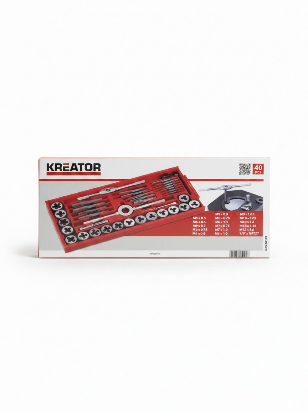 SET DI MASCHI E FILIERE KREATOR DA 40 PZ - MODELLO KRT001140 - VARIE MISURE DA M3 A M12 - IL SET COMPRENDE GIRAMASCHI, PORTAFILIERE, UN CACCIAVITE E UN CALIBRO PER FILETTI