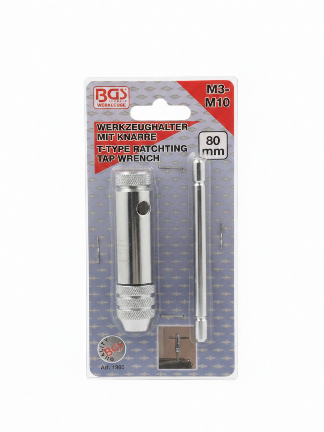 GIRAMASCHI A CRICCHETTO A T - BGS TECHNIC ART. 1080 - ADATTO PER MASCHI DA FILETTARE TRA M3 E M10 - LUNGHEZZA TOTALE DI 80 mm