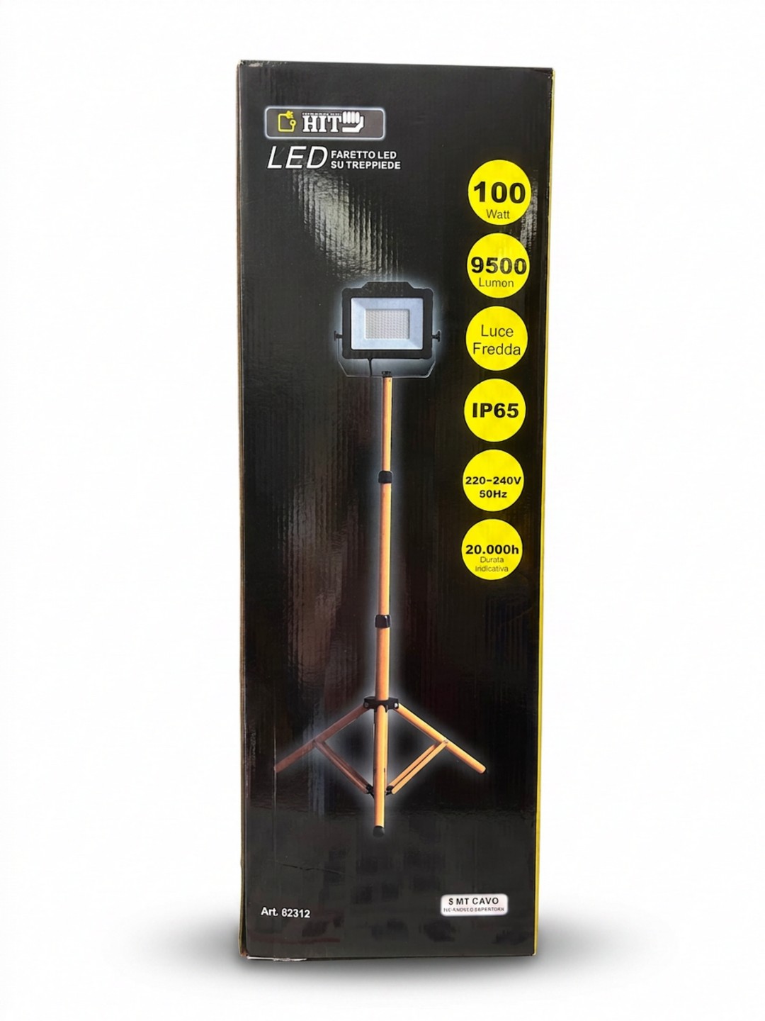 FARETTO LED SU TREPPIEDE TOOLS HIT - LUCE BIANCA FREDDA - 100W - 9500 LUMEN - 220–240 V - 50 Hz - ANGOLO DIFFUSIONE 110 GRADI - DURATA 20.000 ORE ca - 5MT CAVO
