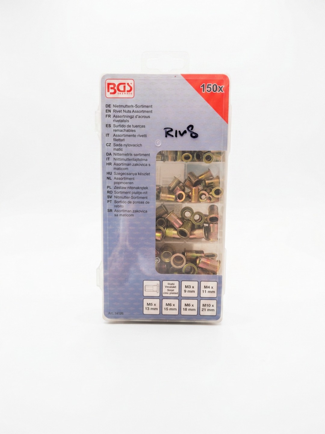 ASSORTIMENTI INSERTI FILETTATI DA 150 PZ - BGS TECHNIC cod 14126